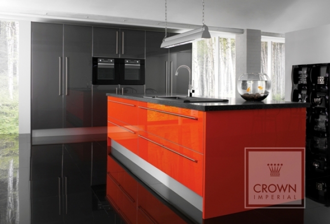 Orange Metallic Dark Grey Gloss Kitchen