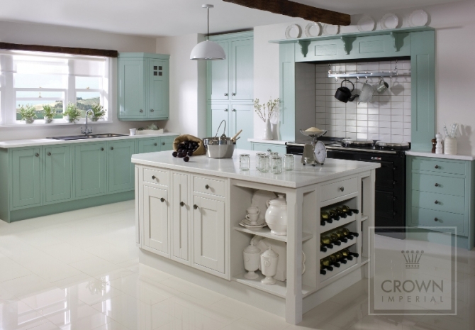 Painted kitchen Green Blue & Off White