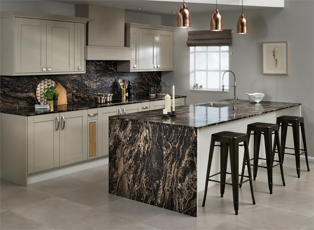 thin worktop with country kitchen Marbled Cappucino