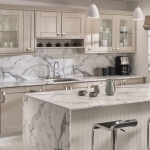thin worktop with country kitchen calacatta marble